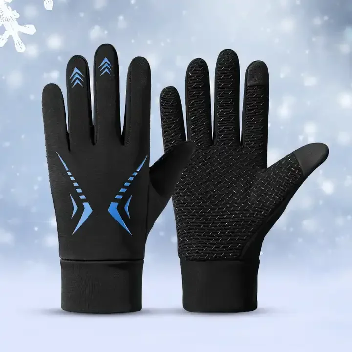 Motorcycle Outdoor Winter Black Thermal Gloves Touch Screen Non-Slip Motorbike Riding Gloves Windproof Fleece Lined Resistant