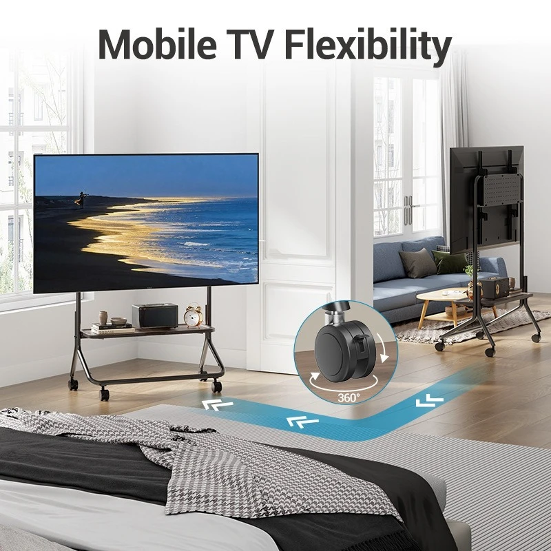 TV mobile bracket with storage board US standard power strip hanger Household TV cart 32-75 inches