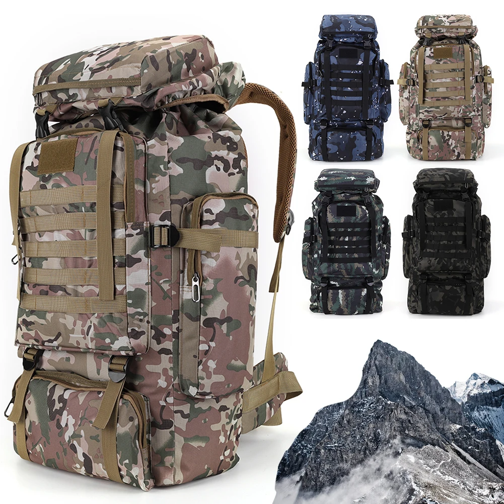 80L Tactical Bag Large Capacity Camouflage Mountaineering Backpack Waterproof Climbing Rucksack Oxford Cloth Sports Knapsack