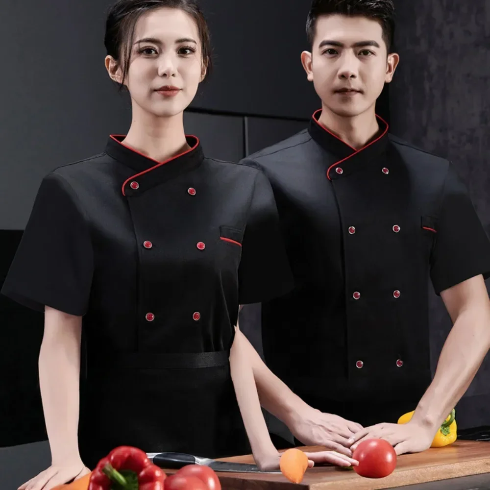 高級シェフユニフォーム半袖シェフユニフォーム夏男性と女性半袖ベーキングケーキルーム西洋レストラン