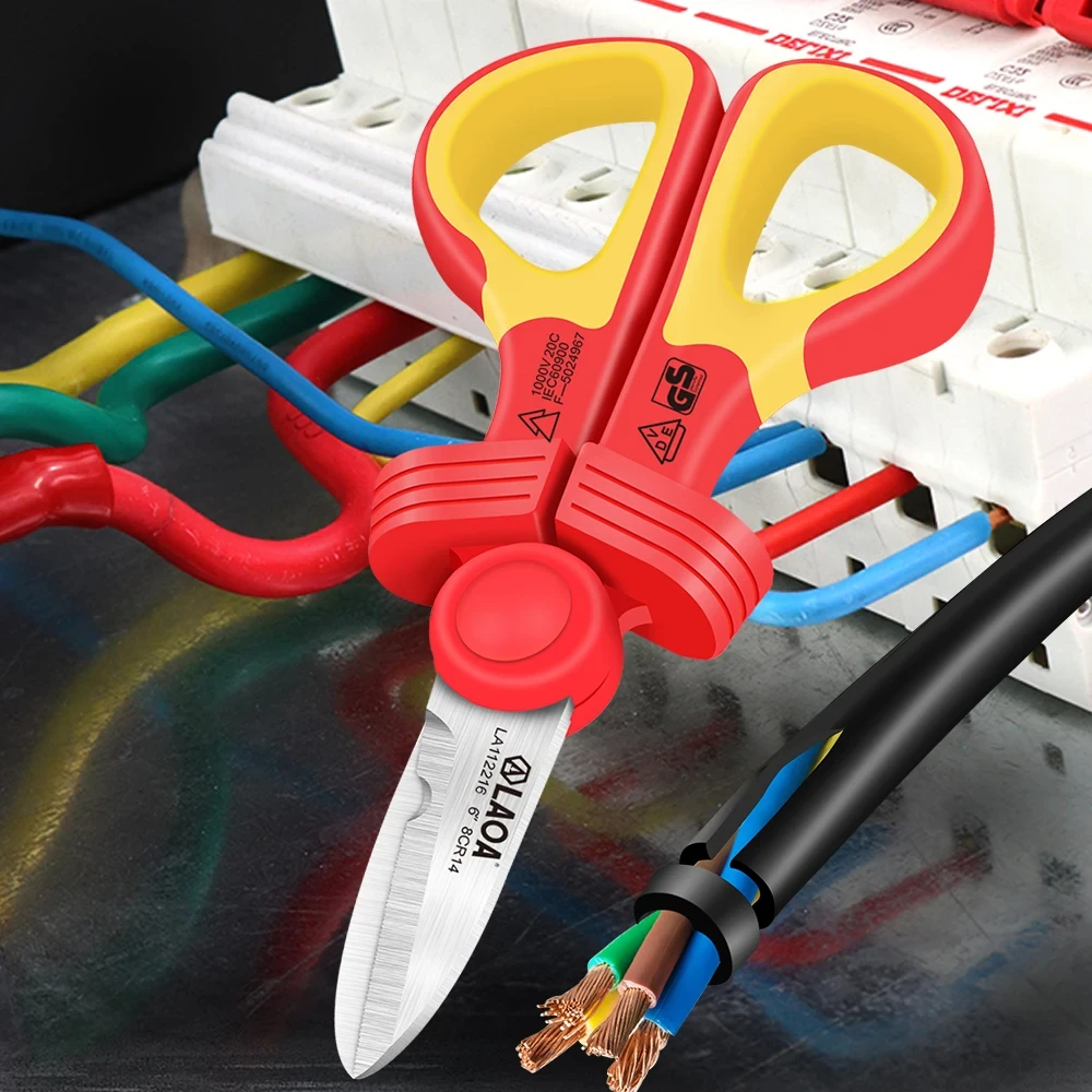 LAOA VDE Electrician Scissors 1000V Isolated Cable Cutter Wire Curved Shears Crimping Tools