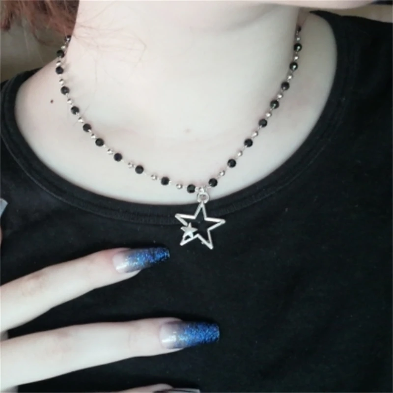Korean Fashion Chains Star Pendant Necklaces Punk Aesthetic Jewelry Boho Necklace for Women Goth Jewelry Y2K Grunge Rock