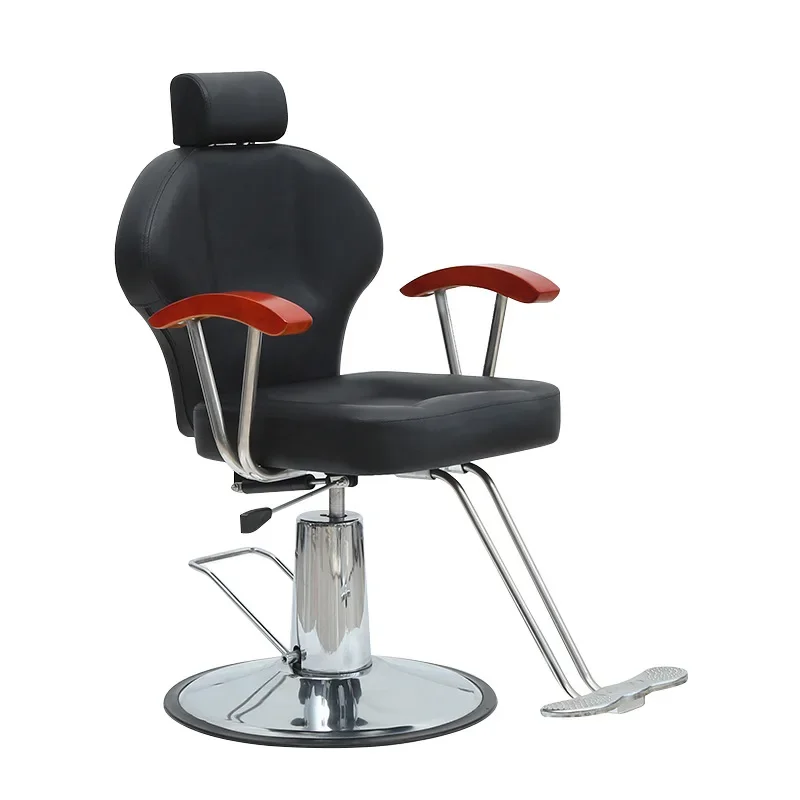 #Classic Barber Chair with Wooden Armrests, Lift & Reclining Hairdressing Chair