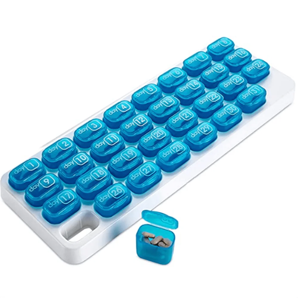 1pc 31-Day Monthly Pill Organizer, Keyboard-Style Plastic Pill Box, 11.42inch Large Capacity With 31 Individual Compartments, Da