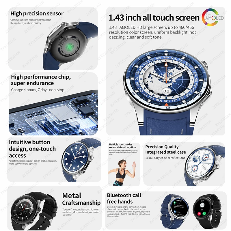 For HUAWEI IOS Watch X High-End Business Watch AMOLED Screen Smartwatch Men Heart Rate Sport Fitness Waterproof Bracelet 2024New