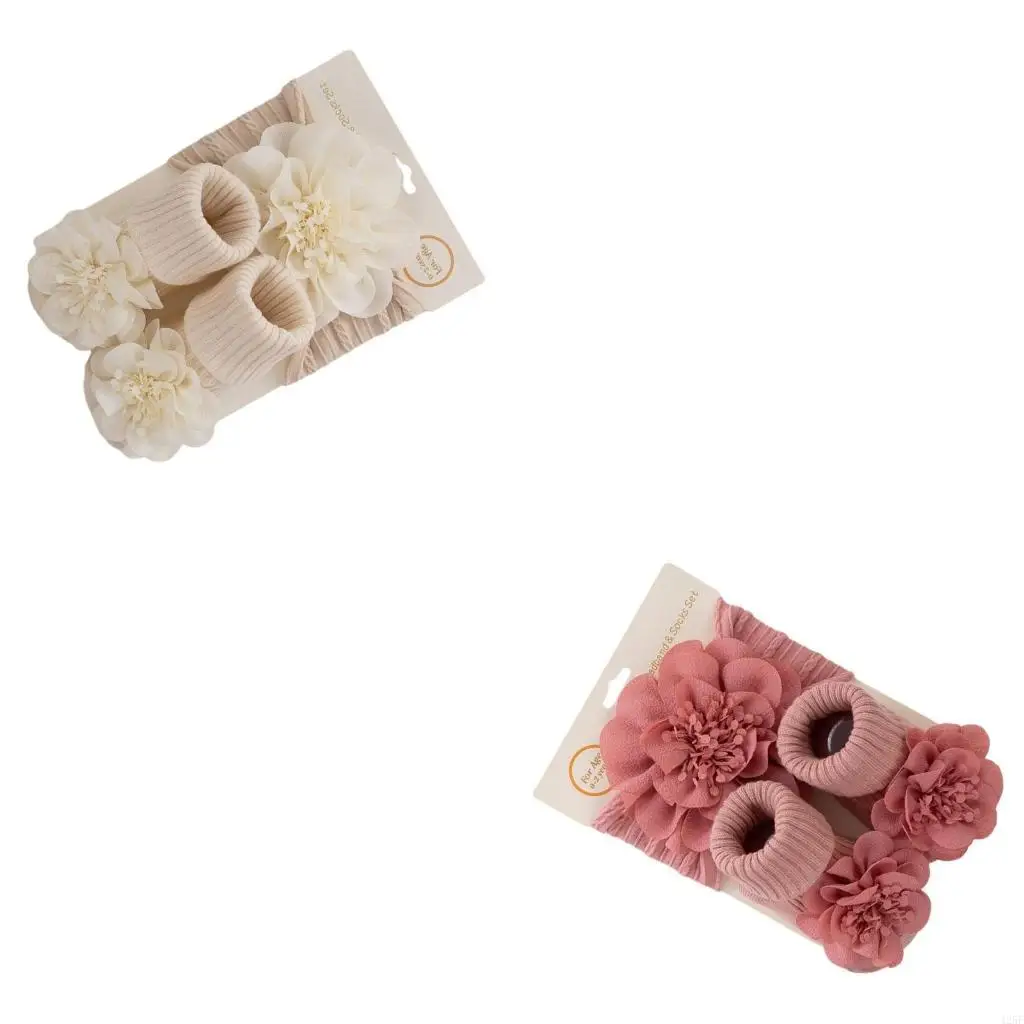 

2pcs детская повязка на голову Antiskid носки для новорожденных носков на полу цветов Комфортные детские аксессуары для душа