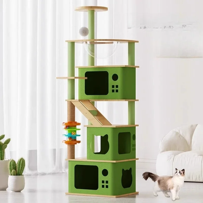 Solid wood space capsule jumping platform sisal cat scratching column big cat cat house