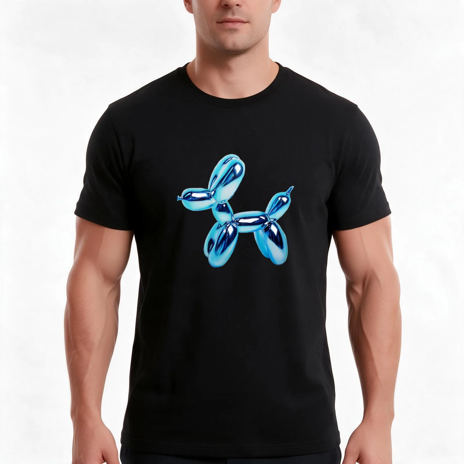 Blue Balloon Dog T-Shirt, Summer Casual Cotton Tee, Oversized Streetwear Tops, Vintage Graphic Print, Loose Fit Short Sleeve