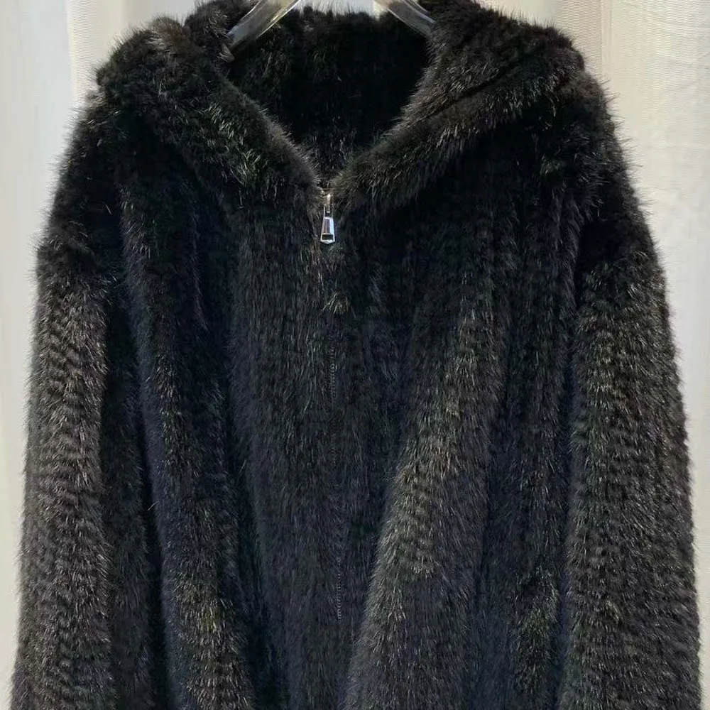 2025 جودة عالية الخريف والشتاء المخملية على الوجهين مضفر فرو المنك قبعة معطف المرأة فضفاضة معطف المنك عادية