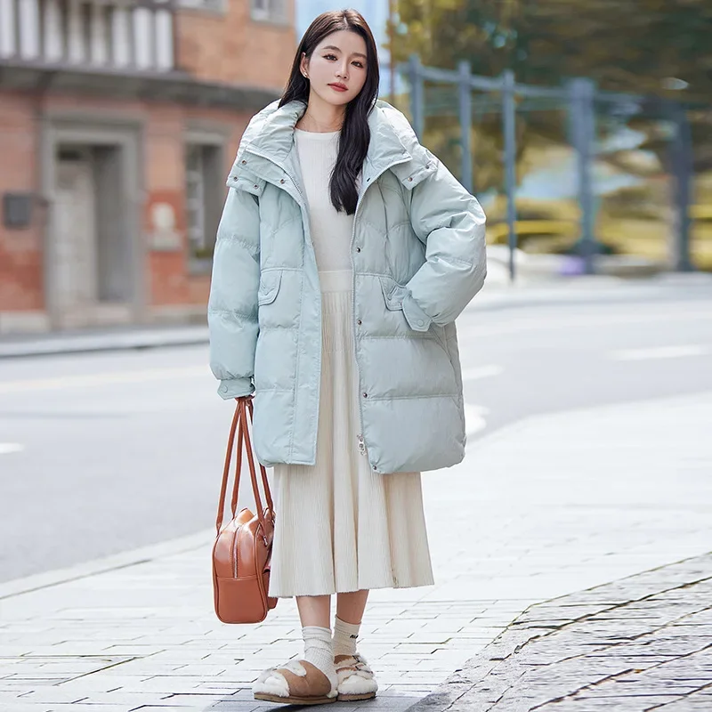 

Women's Winter Coats Hooded Fashion Loose Large Down Jackets White Duck Down Thicked Warm Puffer Jacket Increase Snow Long Coat