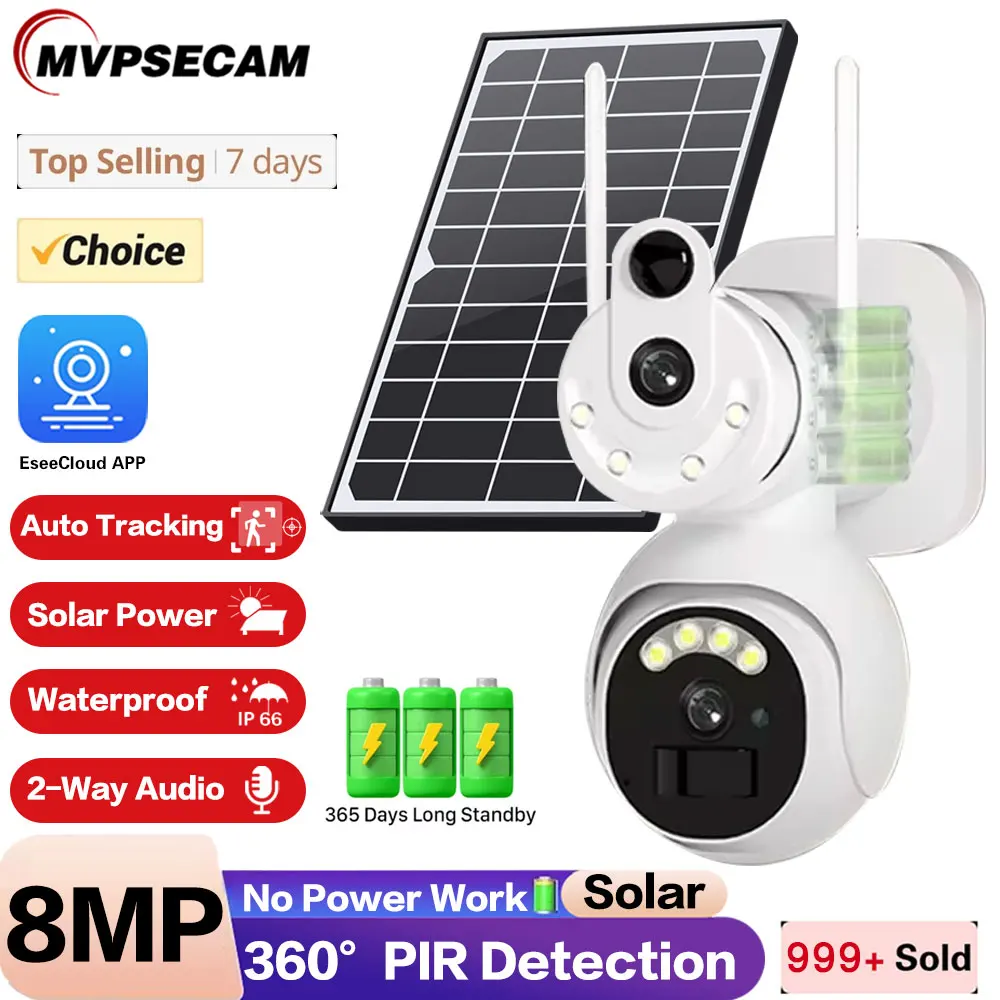 

4K Solar Battery Camera WiFi 8MP Dual Screen HD Night Vision Outdoor IP66 Waterproof IP Monitor PIR Motion Detection Camera