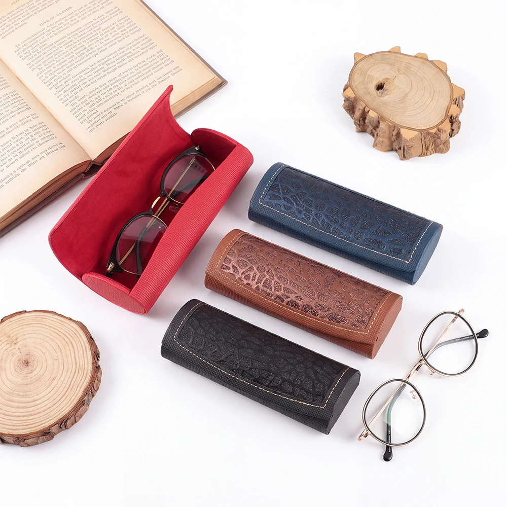 Retro Textured PU Leather Eyeglasses Case Portable Hard Shell Spectacle Box Lightweight Glasses Protective Storage Holder Gifts