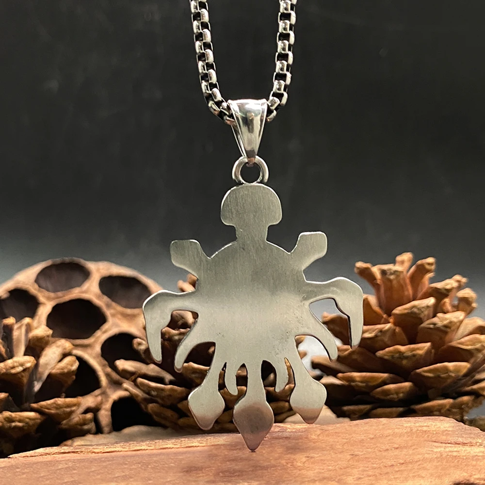 Skull Pendant Necklace with Devil's Eye Gothic Skeleton Stainless Steel Chain Yellow Eyes Jewelry for Halloween