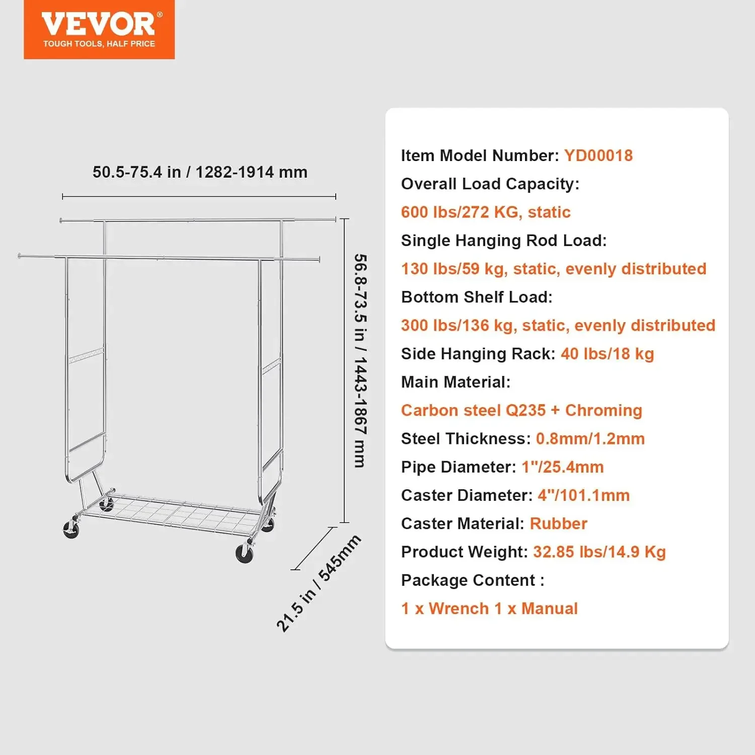 Heavy Duty Clothes Rack, Double Hanging Rod Clothing Garment Rack for Hanging Clothes