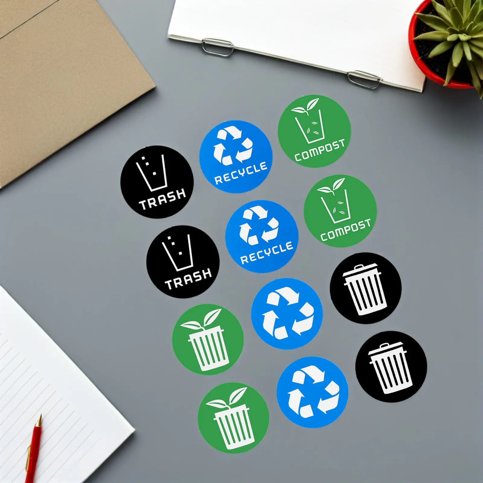 

12Pcs Garbage Classification Stickers Easy Apply Recycle Sign Stickers for Trash Can Waste Bin Labels Trash Can Sticker