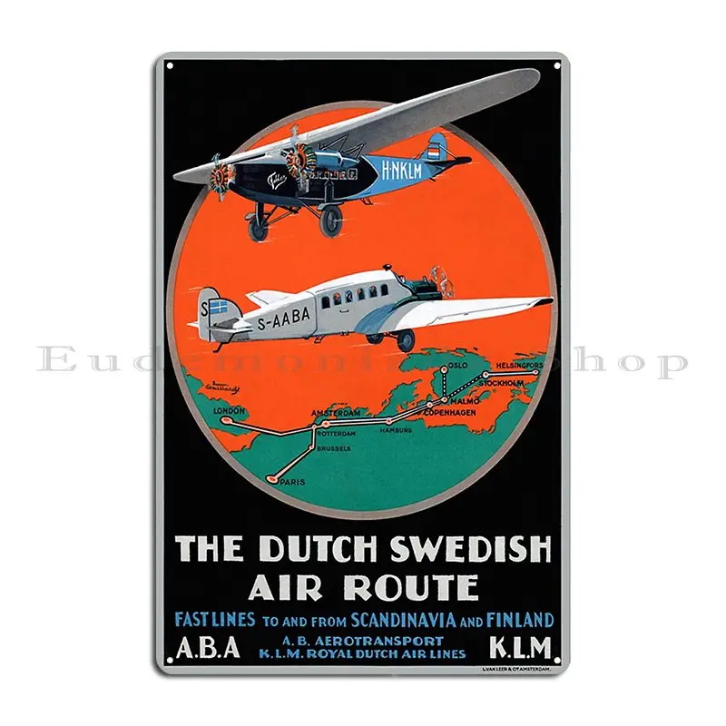 Dutch Swedish Air Route Vintage Metal Plaque Poster Pub Wall Pub Designing Wall Cave Custom Tin Sign Poster