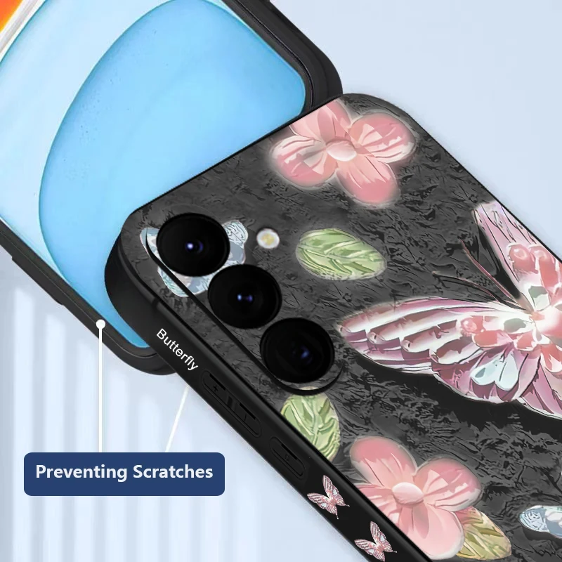 3D Emboss Butterfly Lanyard Case For Samsung Galaxy S24 S23 S25 Ultra S22 S21 S20 FE A15 A16 A26 A35 A36 A54 A55 A56 5G Cover