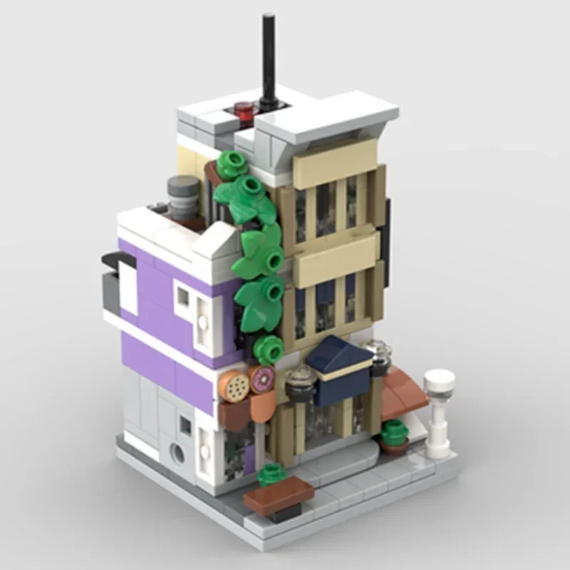 MOC Blocos de Construção Para Crianças, Modular Street View, Delegacia, Tijolos Técnicos, Montagem DIY, Brinquedos De Construção, Presentes De Férias