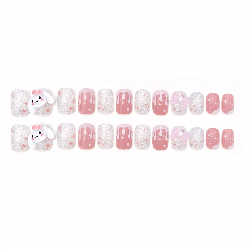 24 Stuks Kawaii Cinnamoroll Kunstnagels Cartoon Kuromi/Hello Kitty Volledige Dekking Nep Nagels Tip Vrouwen Meisje Wearable Druk op Nagels