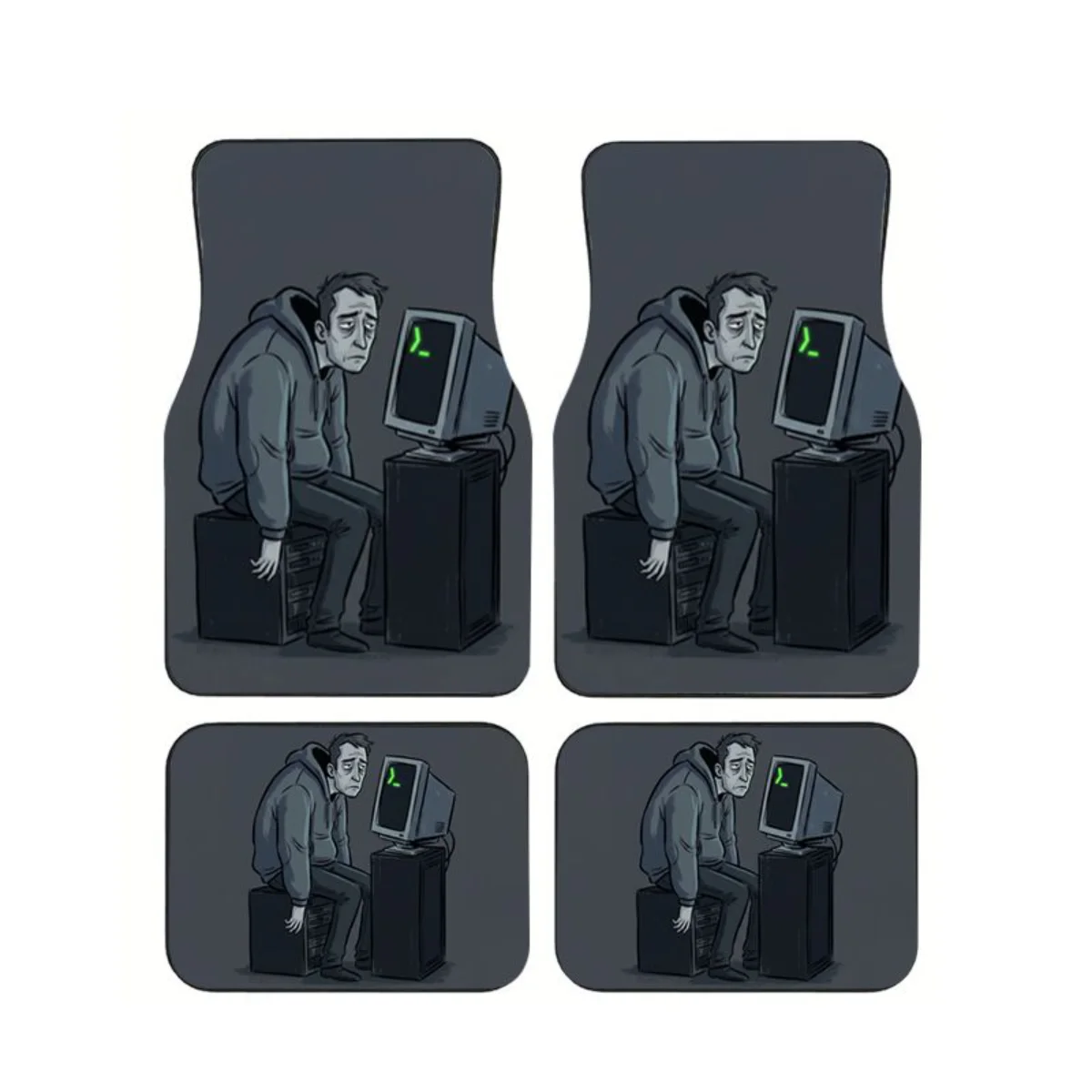 

Vintage Sad Office Worker Cartoon Car Floor Mats Non-slip Waterproof 4PCS Geek Car Interior Pads Accessories For Sedans SUVs