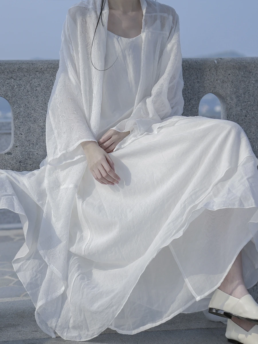 Weißes Kleid im antiken Stil Damen Sommer neue Zen National kleidung entspanntes Leibchen lang