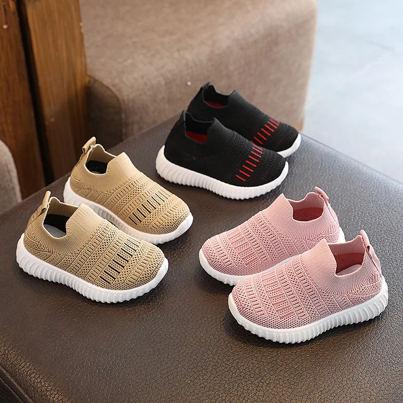 Kids Shoes Solid Color Knitted Breathable Baby Girl Shoes Boys Sneakers Non-slip Student Shoes Children Tennis Shoes