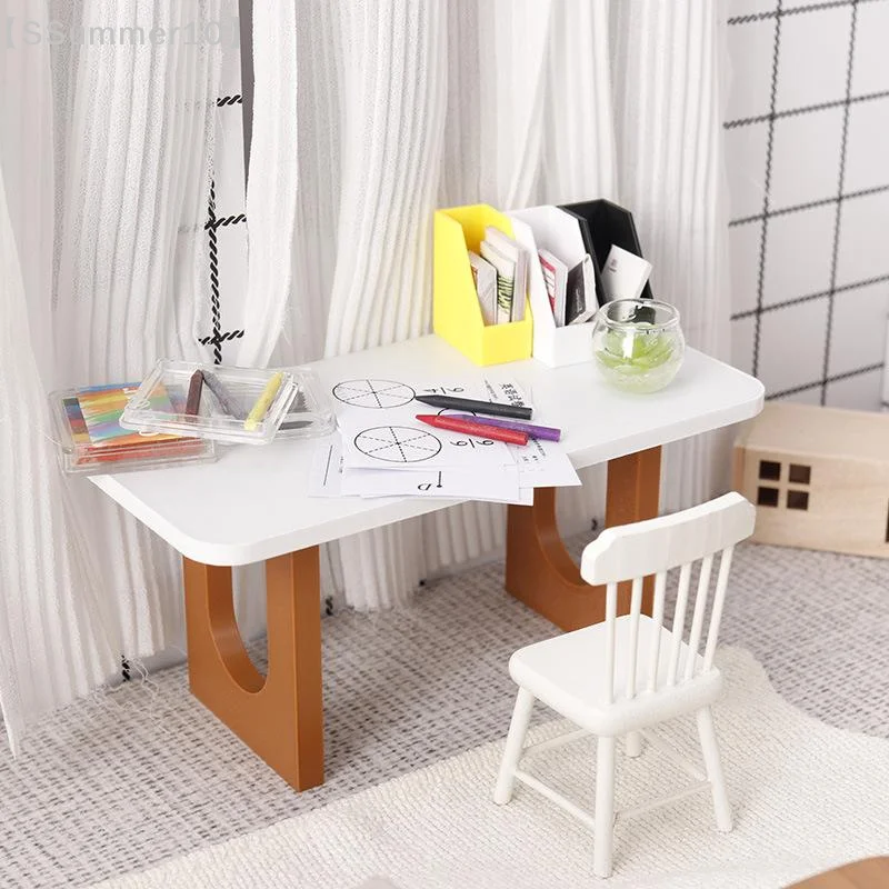 【SSummer10】1/12 Dollhouse Simulation Miniature Tea Desk Table - Dollhouse Furniture Model Decor Pretend Play Accessory Toy【SS】