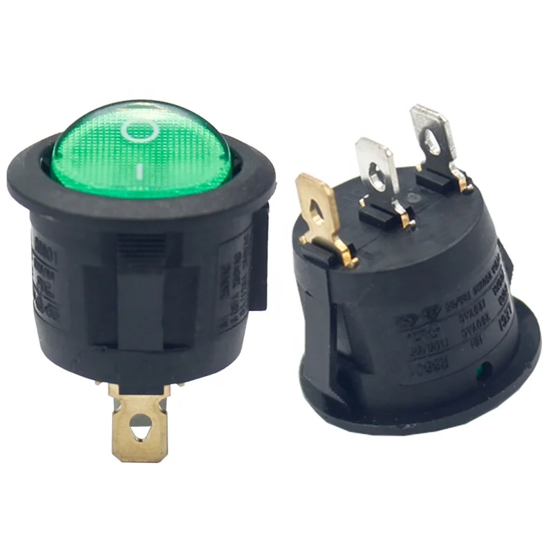 LECI RS601 250V 6A SPST ON-OFF Green Light Snap In Rocker Switches