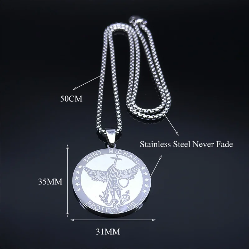 Collar con medalla del Arcángel de San Miguel para mujeres y hombres, cadena de acero inoxidable, regalo de protección, joyería, amuleto colar masculino N2350