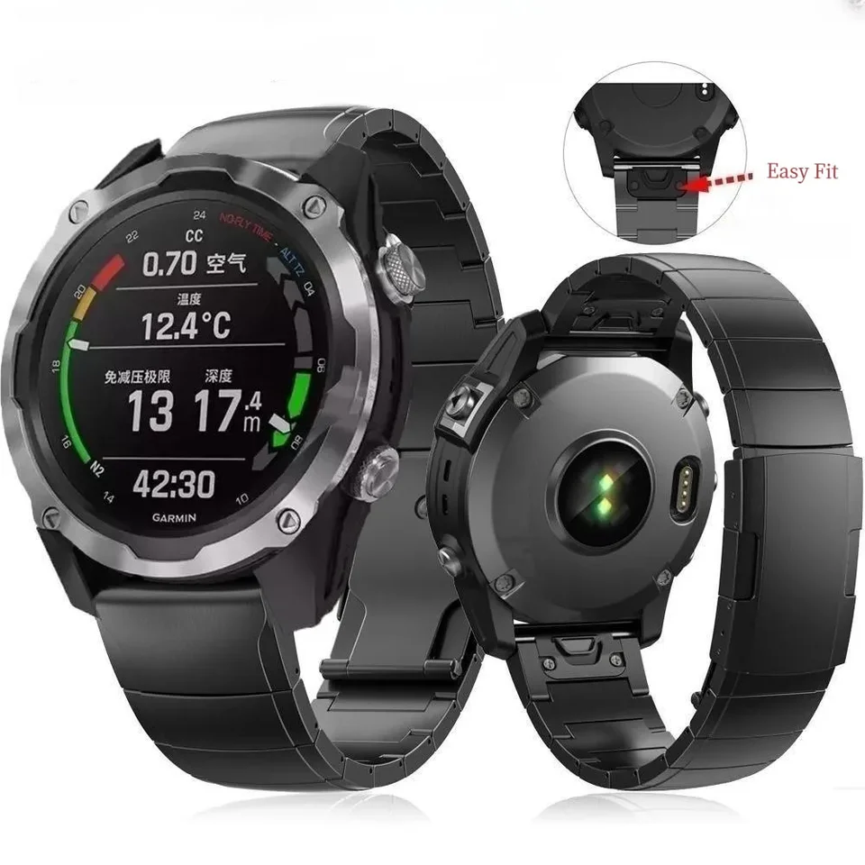 synsing Titanium armband van 26 mm, compatibel met Fenix 8 51 mm/Enduro 3 51 mm/7X Pro/6X Pro, 22 mm, metalen armband met snelsluiting, compatibel met Fenix 8 47 mm/E 47 mm/7/6 Pro/5