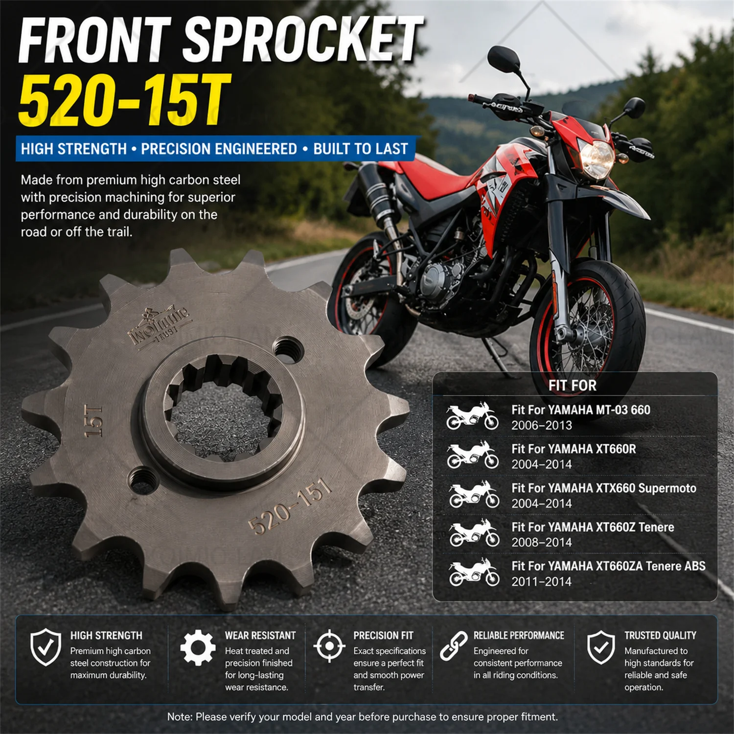 Motorrad-Vorderkettenrad 15 Zähne 15T für Yamaha MT-03 XT660R XT660X XT660Z Tenere 2004-2014 Antriebskettenrad Stahl Ersatz – Detail 3