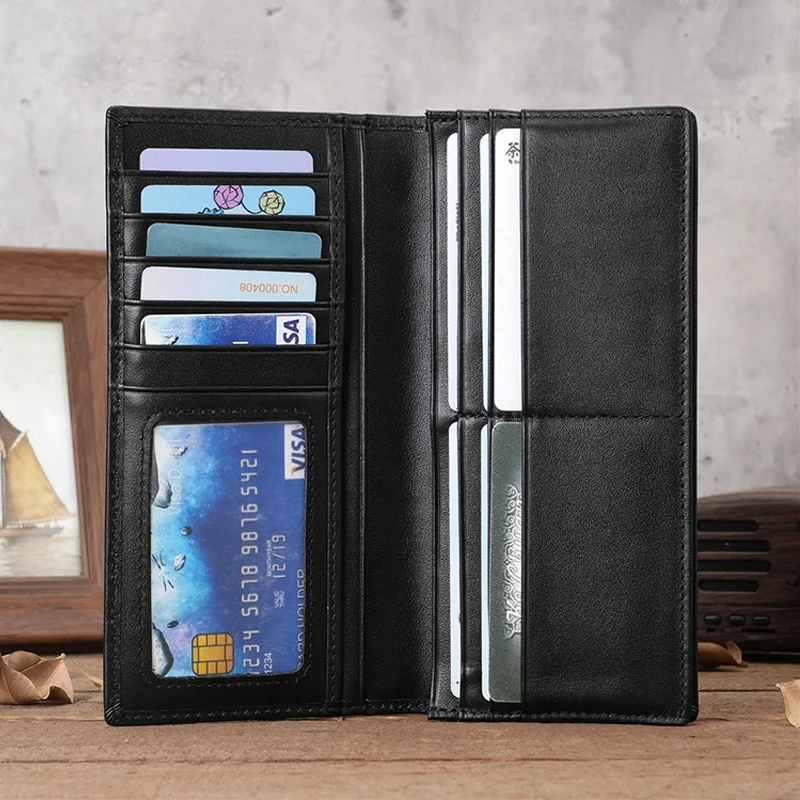 

Slim Genuine Leather RFID Wallet for Men - Thin Long Bifold Checkbook & Credit Card Holder with Zipper Coin Pouch