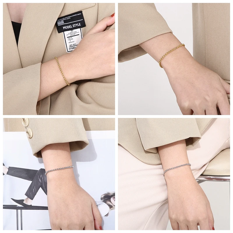 2/2.5/3/4/5/6/10/12mm Rolo Chain Stainless Steel Gold Color Round O Chain Bracelet For Women Men Simple Fashion Jewelry