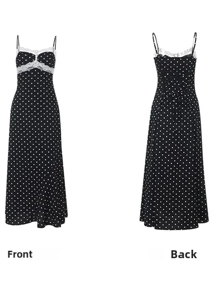 エレガントな水玉模様のセクシーなウエストシェイプバケーションドレス レディース 2025年新作 ロングノースリーブガウン 若い女性向け（8～29歳）