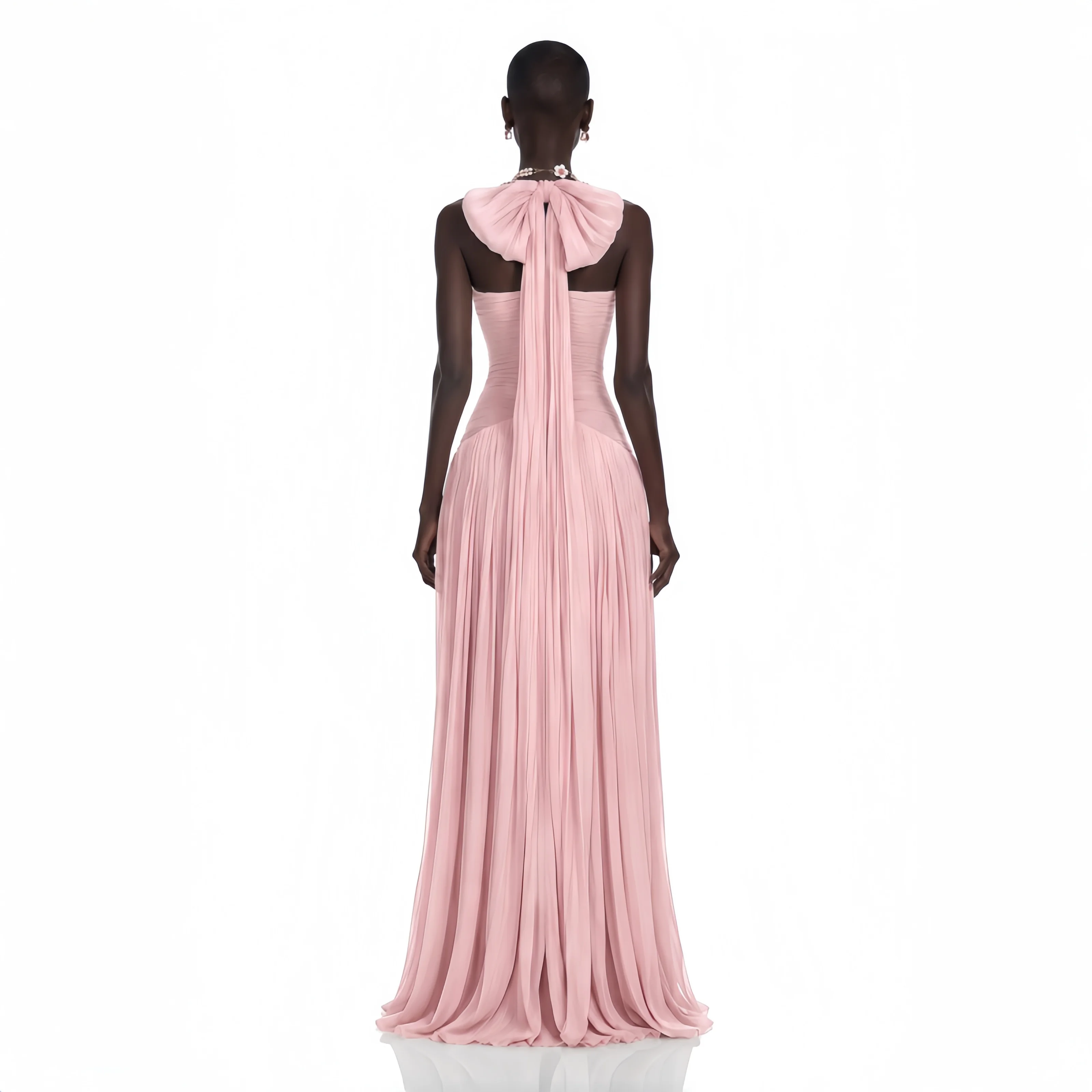 Pink A-line Shiny Satin Arab Prom Dresses V-neck Sleeveless Evening Party Gown Dubai Long Dress Robes De Soirée Customized view 2