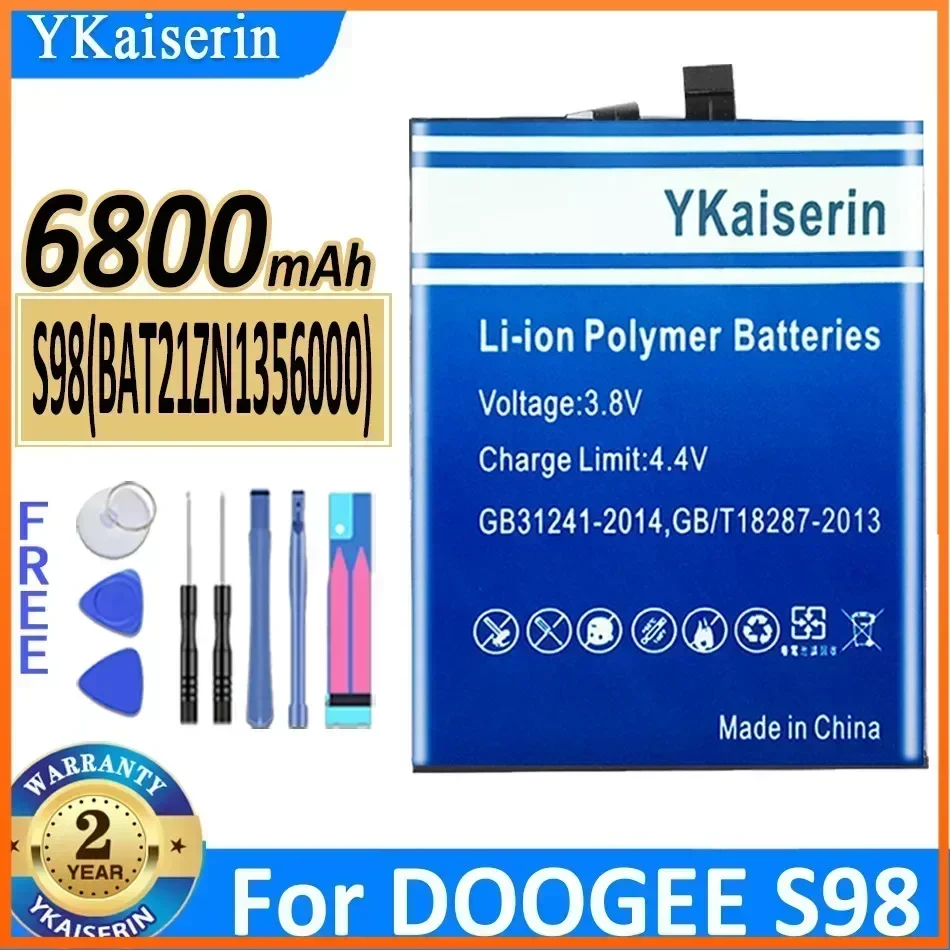 YKaiserin Mobile Phone Batteries for DOOGEE S98 6800mAh Smartphone Battery High Capacity Batterij +Track NO Warranty