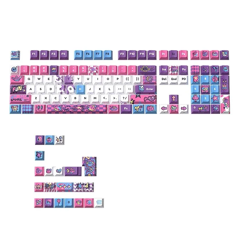 Graffiti keycap hot sublimation PBT side engraved luminous 128 key small full set customized original height