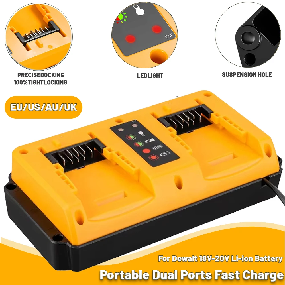 

NEW Portable Dual Ports Charger For Dewalt 18V-20V Lithium Battery Rechargeable DCB207 DCB206 DCB204 DCB203 Fast Charger