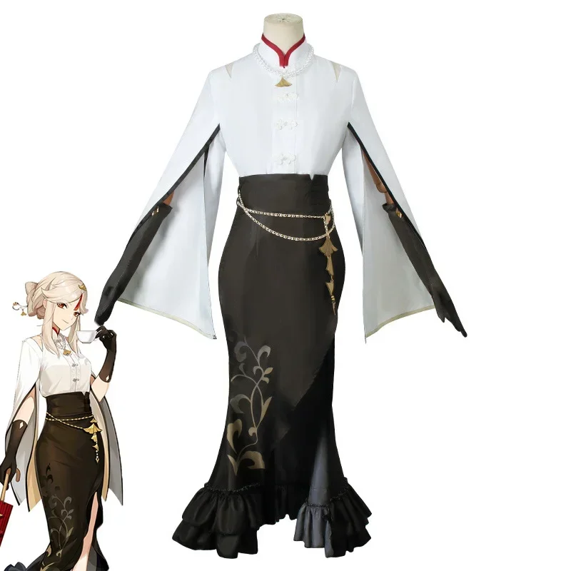 

Game Genshin Impact And Pizza Hut NingGuang Cosplay Costume NingGuang Top Skirt Outfit Costumes Cosplay Party Full Set