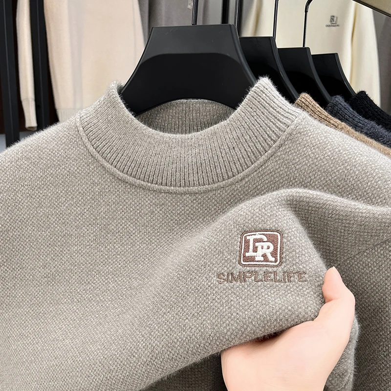 

Мужская вязаная кофта с флисовой подкладкой, утолщенная, с интегрированным бархатом, теплая зимняя базовая кофта с высоким воротником, модная повседневная модель.