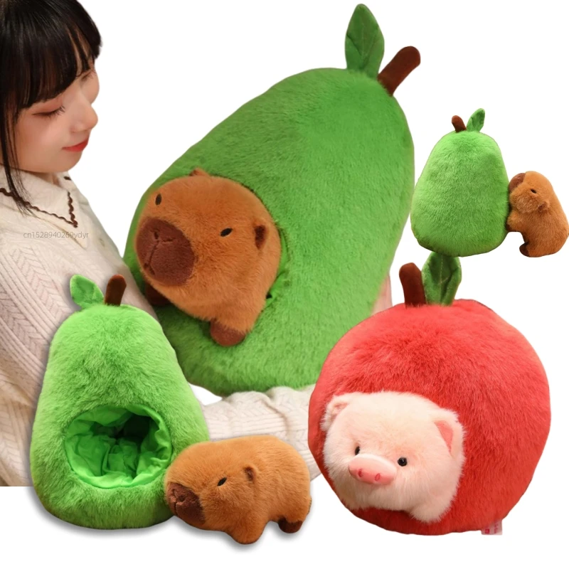 Soft 45cm Stuffed Cartoon Avocado Capybara Apple pig Transformation Combination Animals Dolls FunnyCreative Girls Gifts Throw Pi