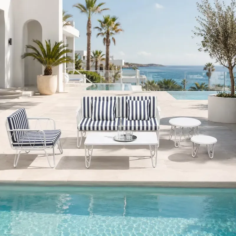 Durable Waterproof Outdoor Aluminum Three Seat Sofa Set Grey Eco-Friendly Quick Dry Cushions Garden Set Hotel Resort Poolside