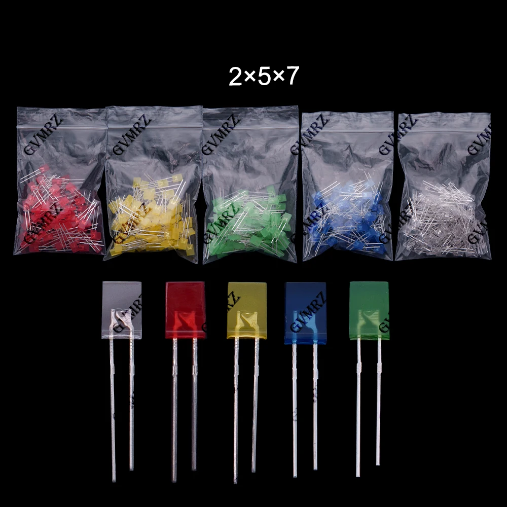 Rectangular LED Indicator 2×3×4mm 2×5×7mm Multiple Colors for PCB DIY Electronics Red Blue Yellow