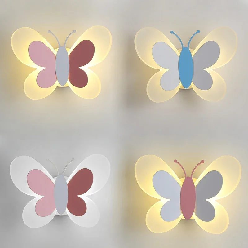 Nordic Macaron Butterfly Led Wall Lights Sconce Bedroom Living Room Home Indoor Decoration Bathroom Lamp Mirror Lighting Fixture