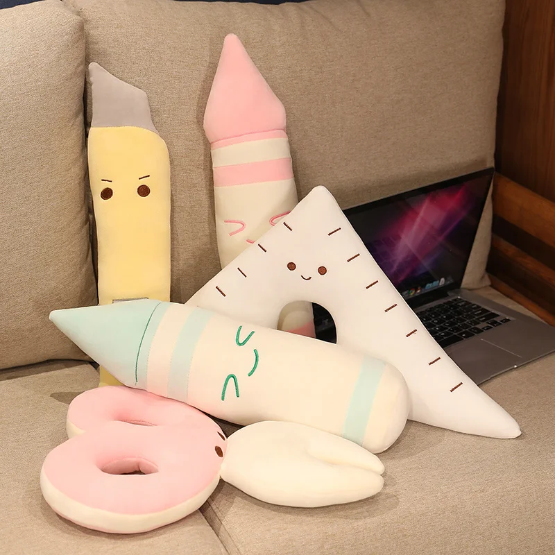 Creative Stationery Series Plush Toys Soft Stuffed Lovely Pencil Crayon Ruler Notebook Learning Toys Sofa Decor Gifts