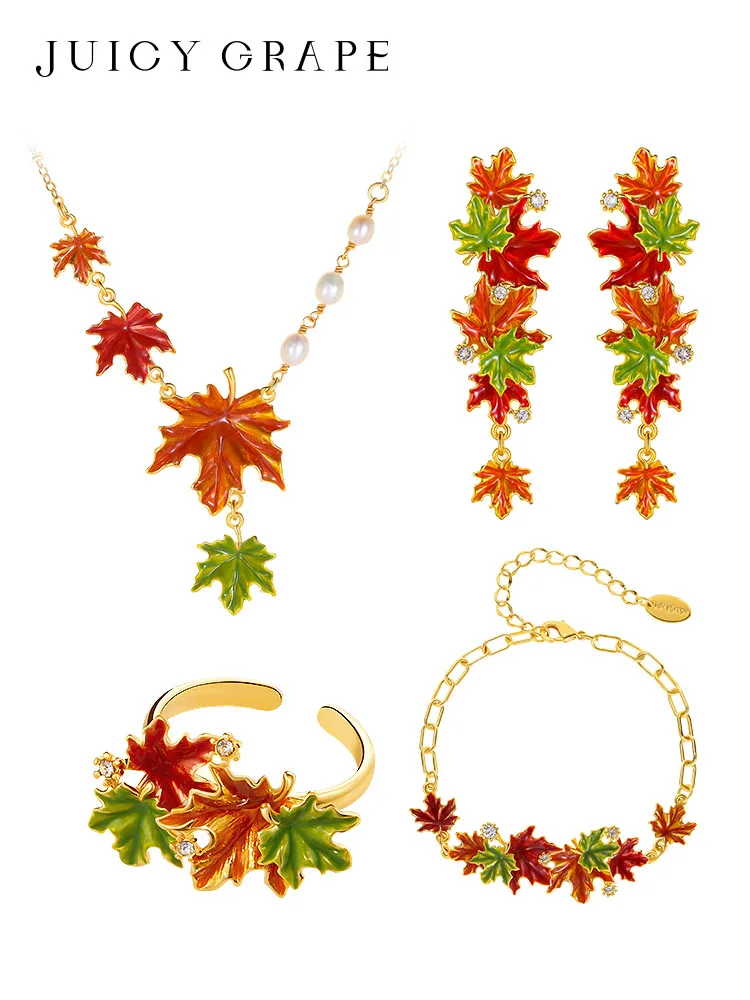 Juicy Grape Necklace Designer Enamel Maple Leaf Sweater Chain Earrings Bracelet Ring ins