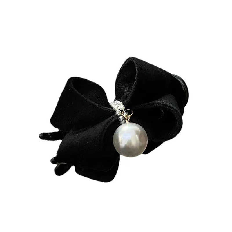 1PC Beautiful New Pearl Bow Tie Hair Claw Clip Plush Ponytail Fixed Elegant Hair Clip Women Headwear Accessory Gift For Girl