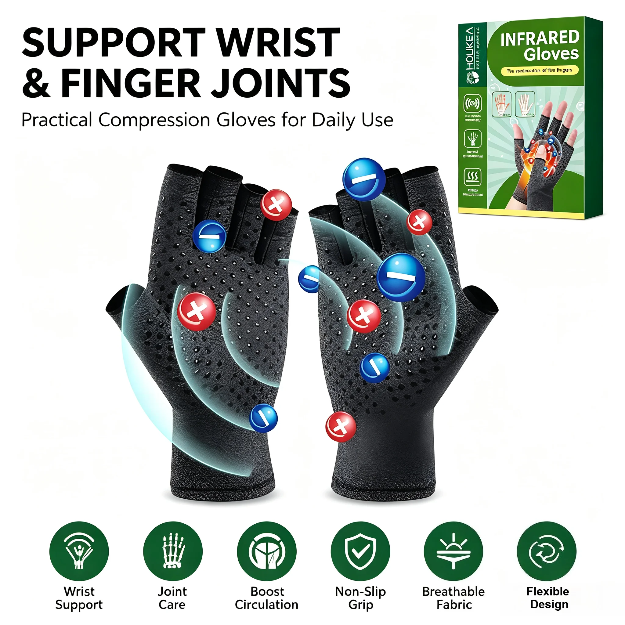 Compression Arthritis Gloves with Wrist Support for Daily Activity Finger Joint Pain Health Care Hand Massage Finger Joint