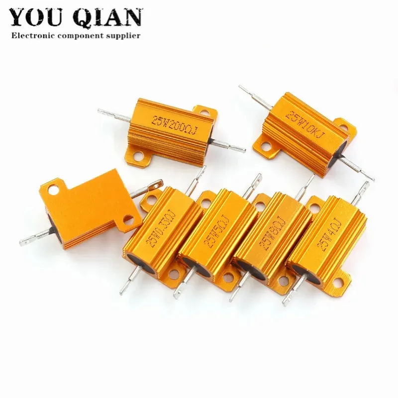 

10PCS 10W 25W Aluminum Power Metal Shell Case Wirewound Resistor 0.01 ~ 30K 1 2 3 5 6 8 10 20 100 150 1K 10K ohm RX24