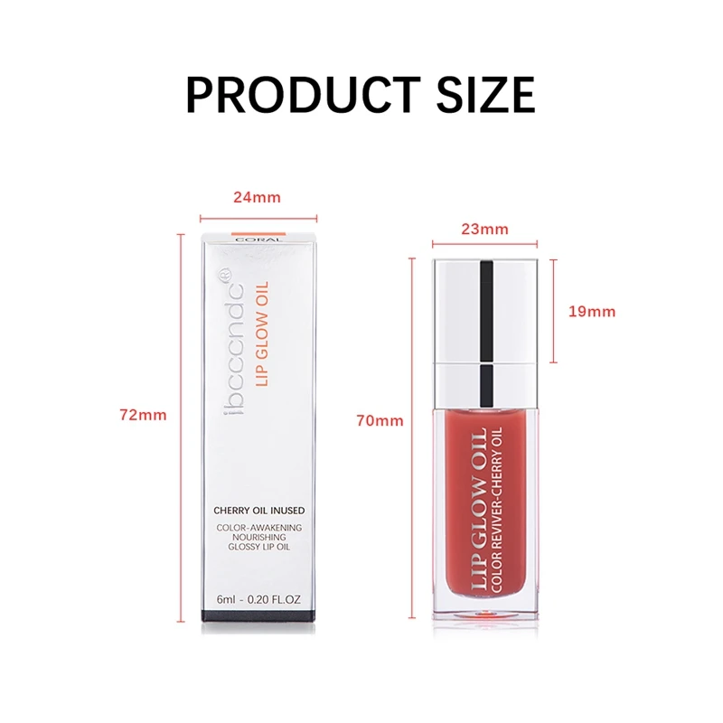 Ibcccndc-Óleo Labial Hidratante para Geleia de Cristal, Maquilhagem Gloss, Sexy Plump, Brilho, Plumper Labial Colorido, 6ml